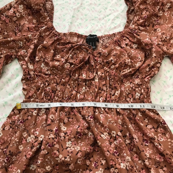 Streetwear Society Sweetheart Neckline Tie Floral Dress S Brown Pink Long Sleeve - Picture 12 of 15